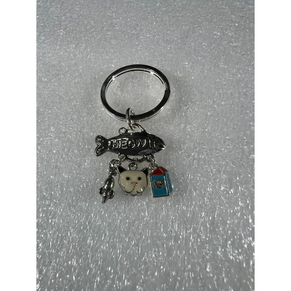Cute Kitty Cat Meow Cat Person Pet Mom Dad Cat Lover Retro Keychain NEW